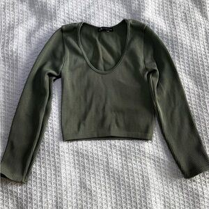 Zara Dark Green Ribbed Long Sleeve Top